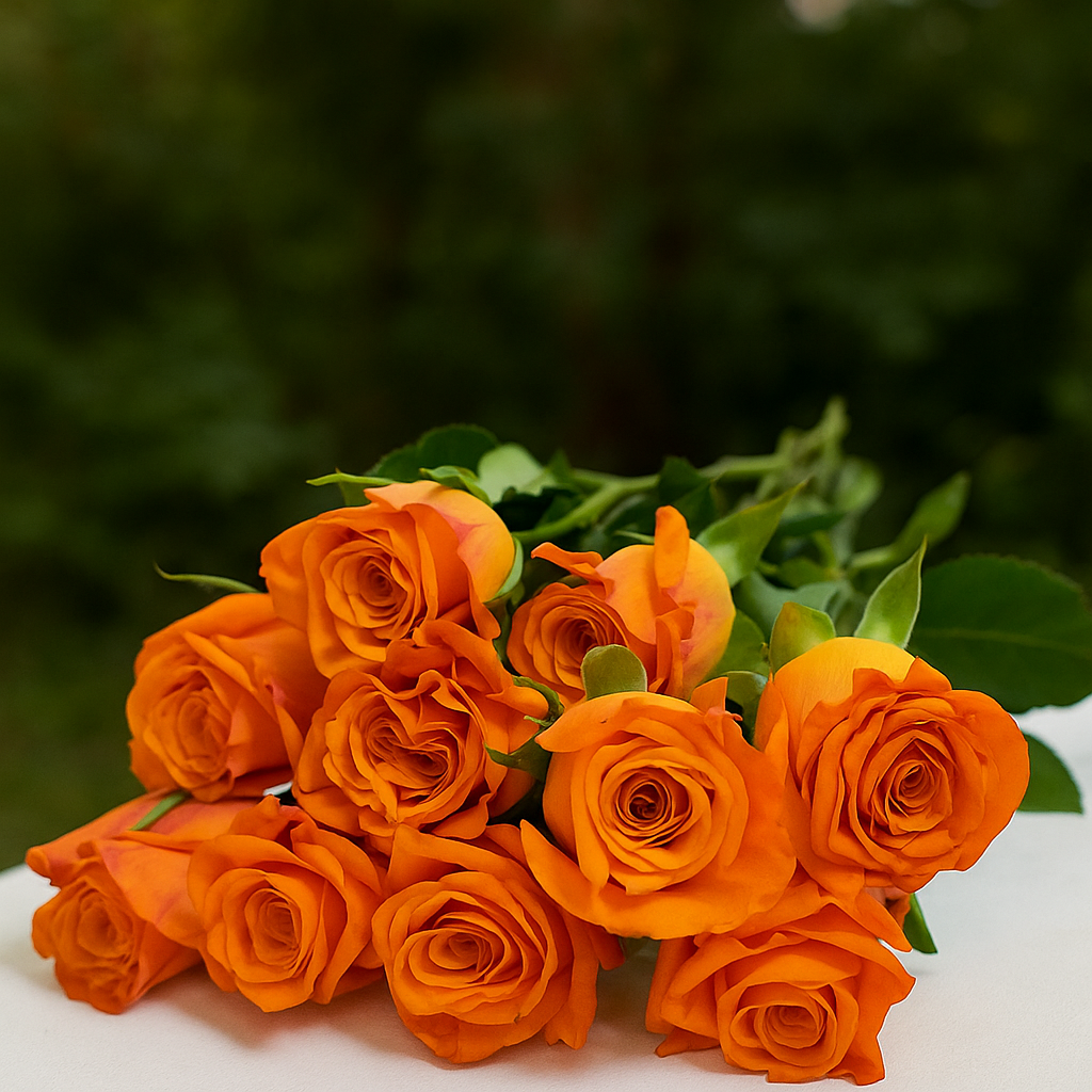 باقة ورد برتقالي طبيعي فاخرة – تنسيق يدوي من ورد روزا | هدية مثالية بتوصيل سريع