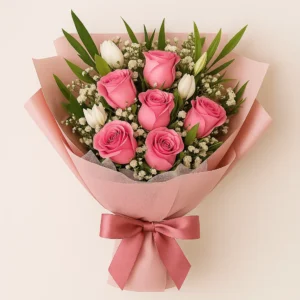 باقة ورد وردي فاتح – 10 ورود طبيعية بتغليف وردي فاخر | ورد روزا