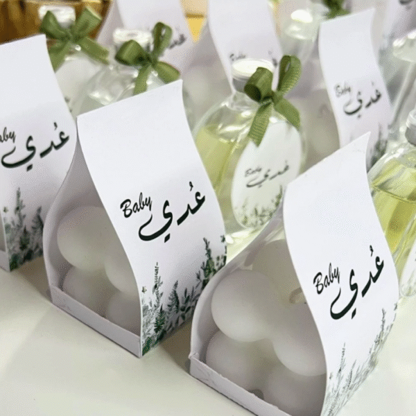 توزيعات مطبوعة مع شمع بابلز ميني – 12 قطعة بتصميم فاخر من ورد روزا