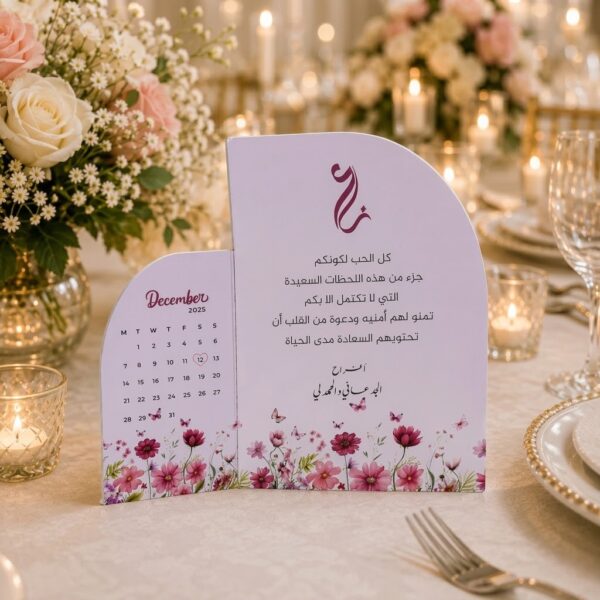 1 توزيعات كروت طاولة – 12 قطعة مع تغيير الثيم والاسم حسب الطلب | ورد روزا